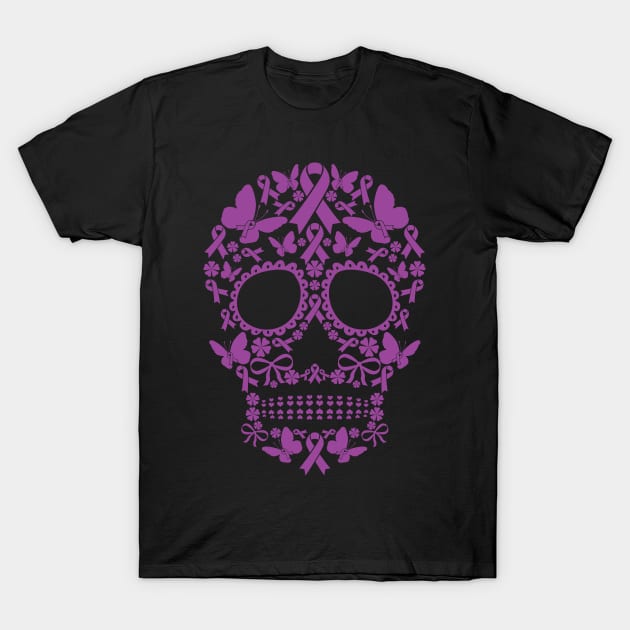 Tattoo Skull Pancreatic Cancer Awareness Halloween T-Shirt by Margaretsantana